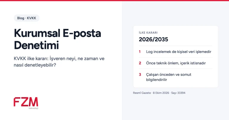 KVKK kurumsal e-posta denetimi ilke kararı 2026/2035 özeti, FZM Teknoloji blog kapağı